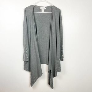 Soft Surroundings Soft Gray Cascade Open Cardigan Sequin Accents Size Small
